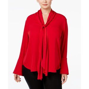 NWT Womens Plus Size 0X Rachel Roy Red Curvy Trendy Tie Neck Blouse